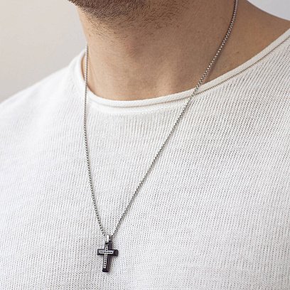 Мужское колье "Крест" c черными фианитами ZANCAN EHC053 №3