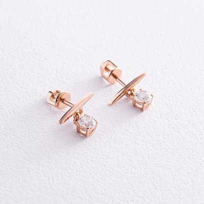 Сережки - пусети "Естер" у червоному золоті (фіаніти) с07953 №3