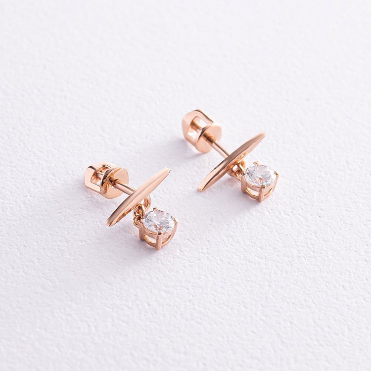 Сережки - пусети "Естер" у червоному золоті (фіаніти) с07953 від ювелірного магазину Онікс - 2