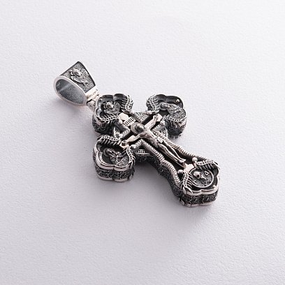 Чоловічий православний хрест "Розп'яття" з ебенового дерева та срібла 850 №6