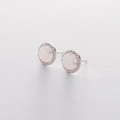 Золоті сережки-пусети "Сяйво" (ім. опал, фіаніт) с06326 №3