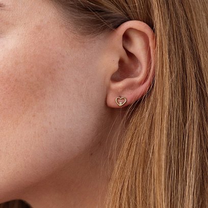 Сережки - пусети "Сердечки" у жовтому золоті (фіаніти) с08614 №5