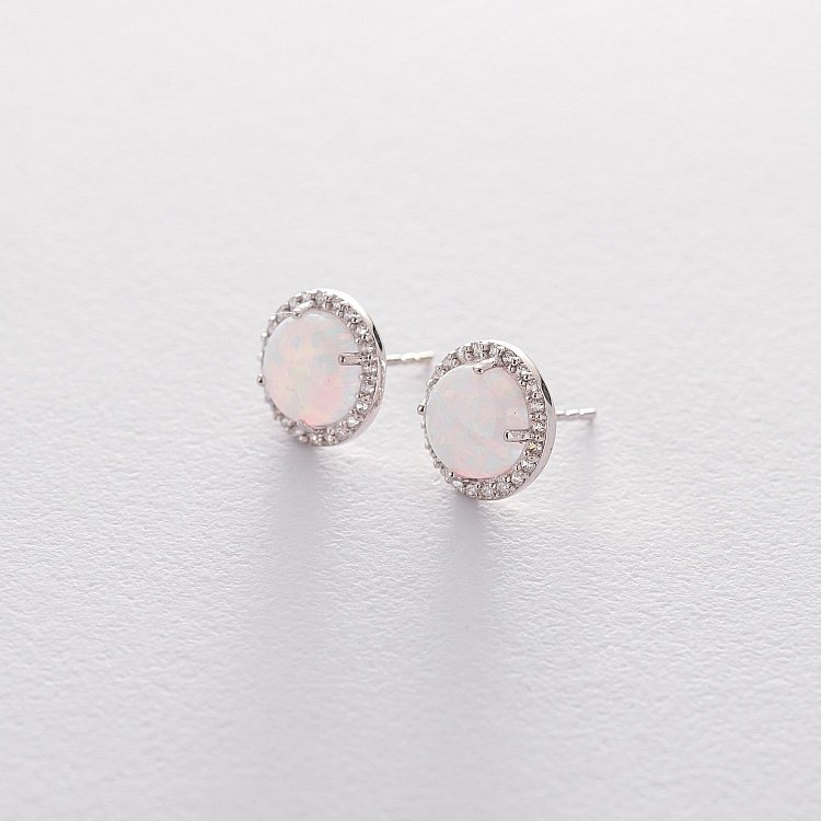 Золоті сережки-пусети "Сяйво" (ім. опал, фіаніт) с06326 від ювелірного магазину Онікс - 2