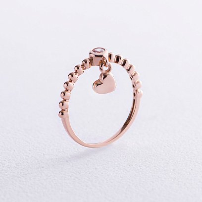 Золота каблучка "Сердечко" з фіанітом к07048