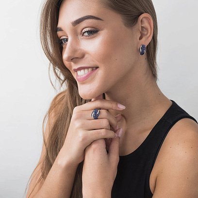 Золотое кольцо с сапфирами и бриллиантами кб0091gm №5