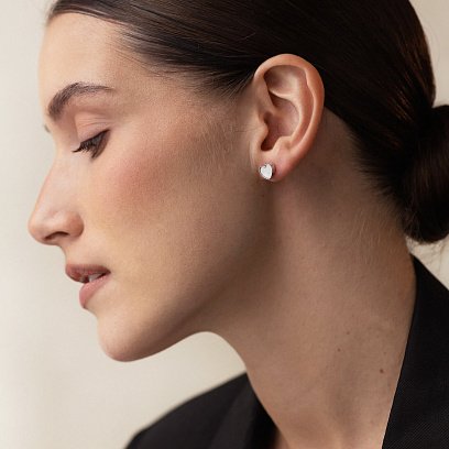 Срібні сережки "Сердечка" (перламутр) 122482 №4