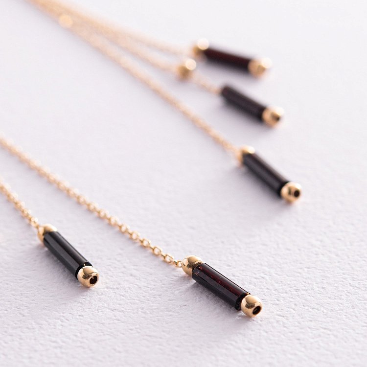 Висячие серьги в желтом золоте (полимер) с07972 от ювелирного магазина Оникс - 2