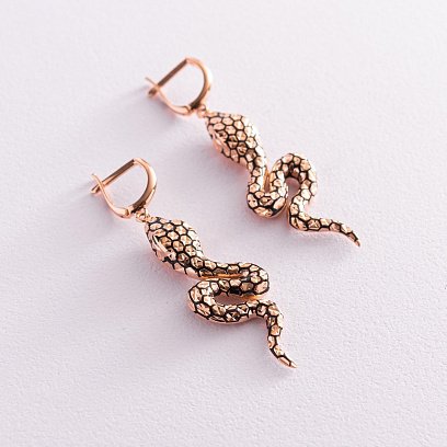 Золотые серьги "Змеи" (эмаль) с07714 №3