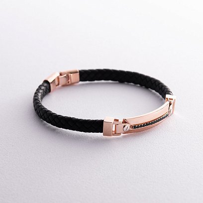 Каучуковий браслет з червоного золота з фіанітами б03983