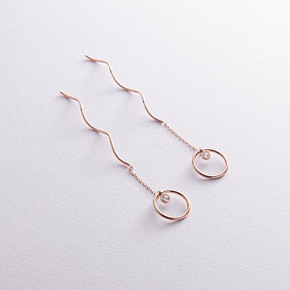 Золотые серьги - протяжки "Айрис" с фианитами с08327 №6