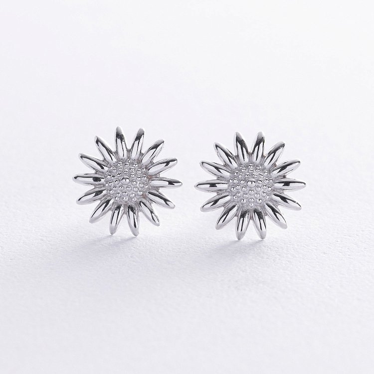 Сережки - пусети "Соняшники" у білому золоті с08672 від ювелірного магазину Онікс