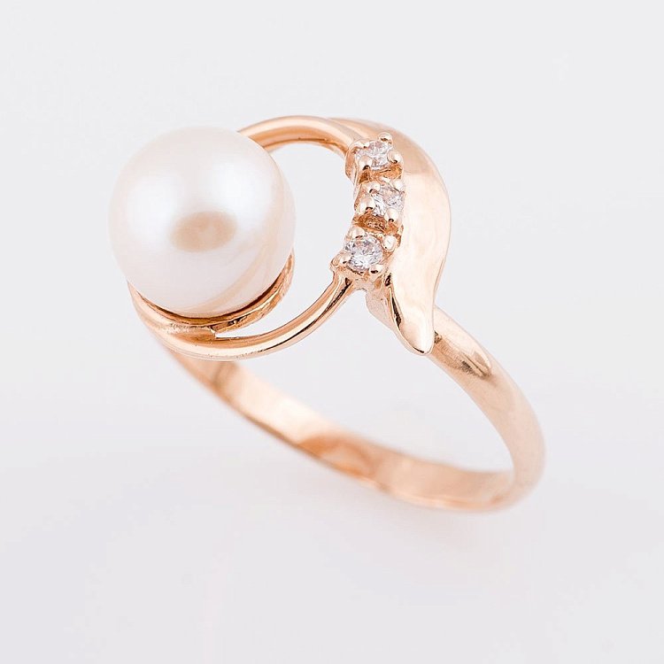 Золота каблучка з культ. прісн. перлами і фіанітами к02283 від ювелірного магазину Онікс - 2