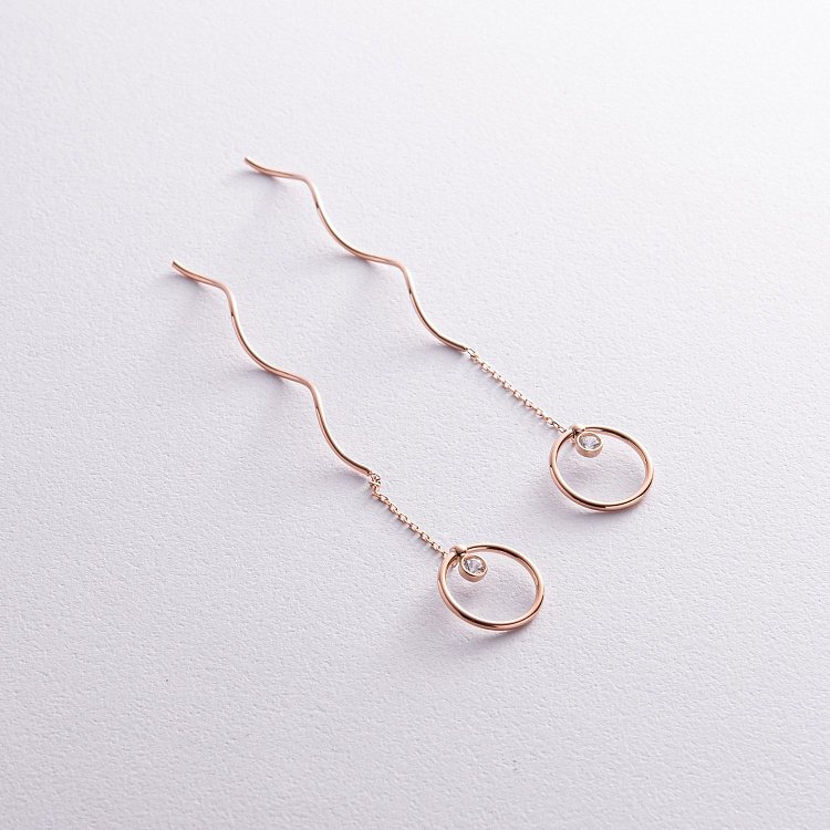 Золотые серьги - протяжки "Айрис" с фианитами с08327 от ювелирного магазина Оникс - 5