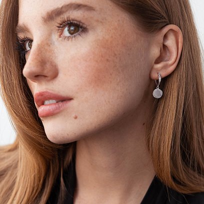 Сережки "Монетки" ﻿з білого золота (фіаніти) с08010 №2