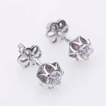 Золотые серьги-гвоздики с фианитами с03703