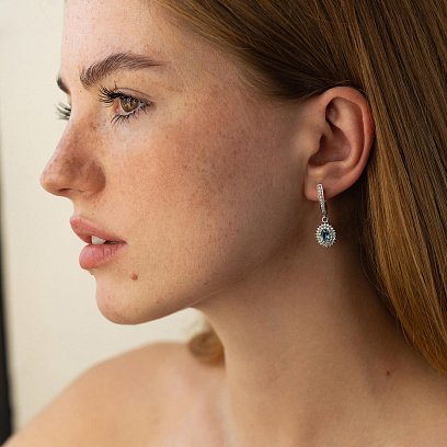 Серебряные серьги с голубыми топазами и фианитами GS-02-086-3010 №3