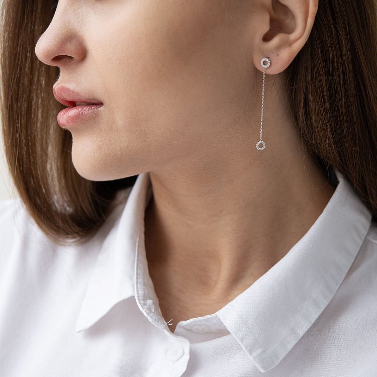 Сережки - пусети "Кружечки" в білому золоті (фіаніти) с07278 від ювелірного магазину Онікс - 7