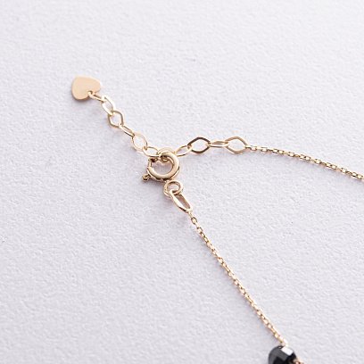 Золотий браслет "Сердечка і монетка" на ногу (чорні фіаніти) б04796 №8