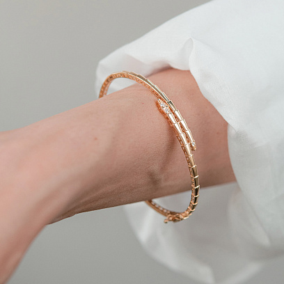 Жесткий браслет "Змея" в желтом золоте (фианиты) б05629 №6