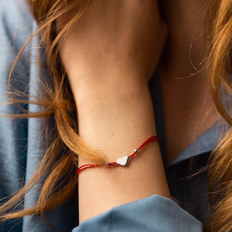 Браслет із червоною ниткою "Серце" (біле золото) б05273 від ювелірного магазину Онікс - 3