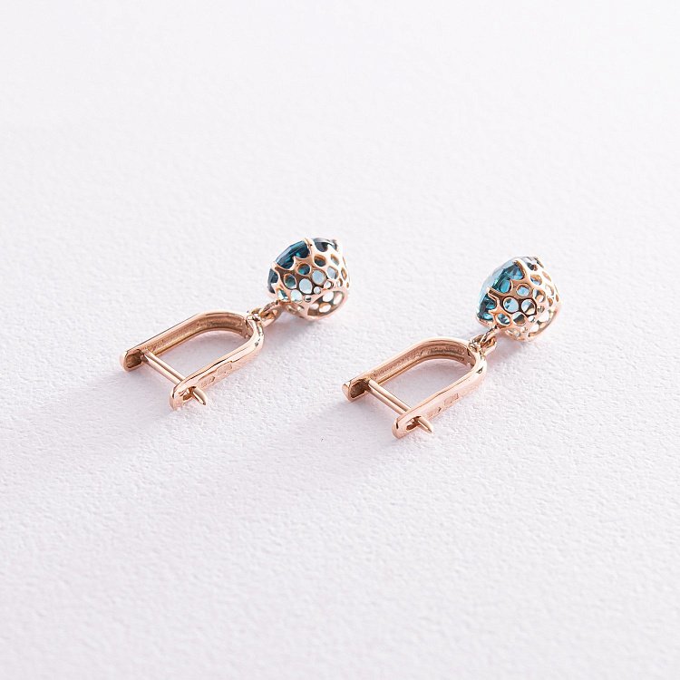 Сережки в червоному золоті (Лондон топаз) с4748топ від ювелірного магазину Онікс - 1