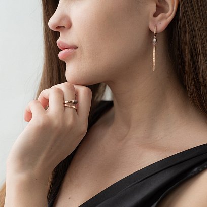 Золотые серьги "Спички" (фианиты) с06251 №2