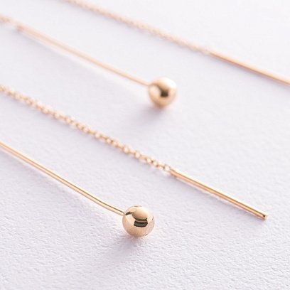 Серьги "Шарики" в желтом золоте на цепочке с07984 №3