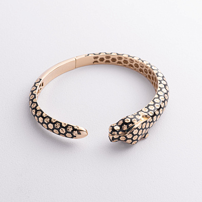 Жесткий золотой браслет "Пантера" (эмаль, фианиты) б04928 №4