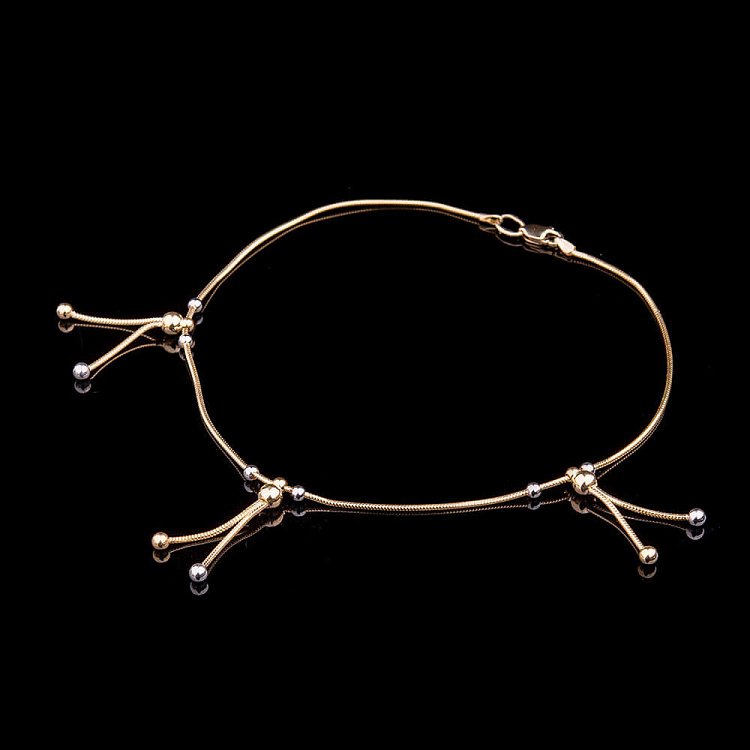 Золотой браслет на ногу с шариками б01806 от ювелирного магазина Оникс - 2