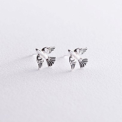 Срібні сережки - пусети "Пташки" 122713 №2