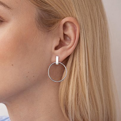 Серьги - пусеты "Уверенность" в белом золоте с07883