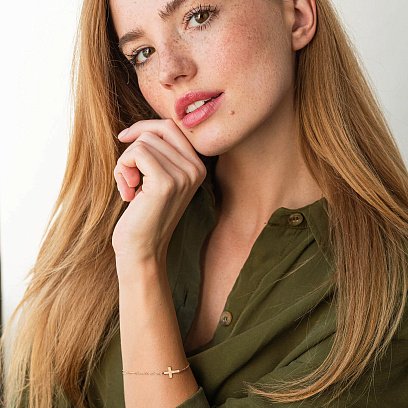 Золотий браслет з хрестиком б02947 №4