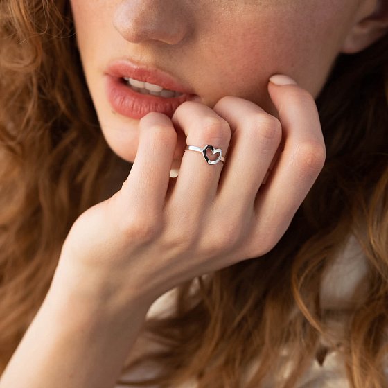 Кольцо "Сердечко" в белом золоте к07394 №4