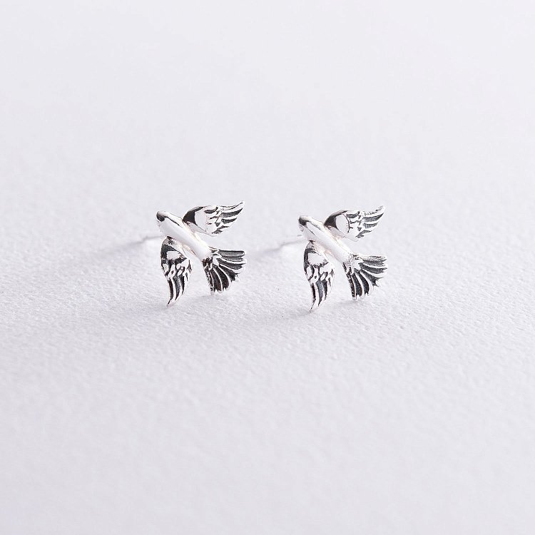 Срібні сережки - пусети "Пташки" 122713 від ювелірного магазину Онікс - 1