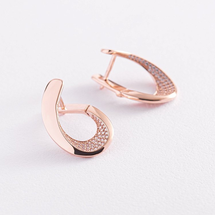 Золоті сережки з білими фіанітами с05811 від ювелірного магазину Онікс - 4