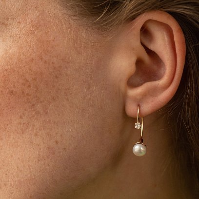 Сережки (культ. прісн. перли, фіаніт) с02807 №2