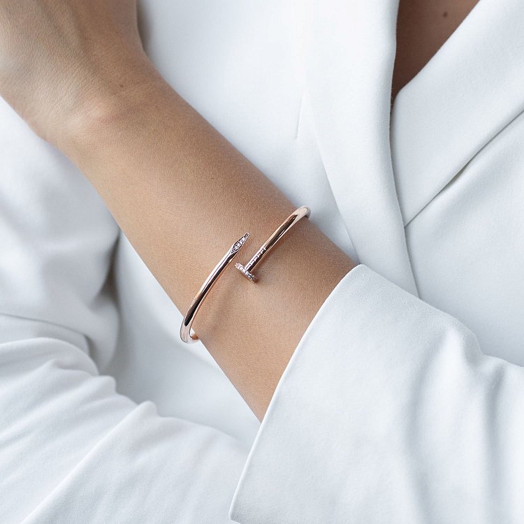 Золотий браслет "Цвях" з фіанітами б02095 від ювелірного магазину Онікс - 1