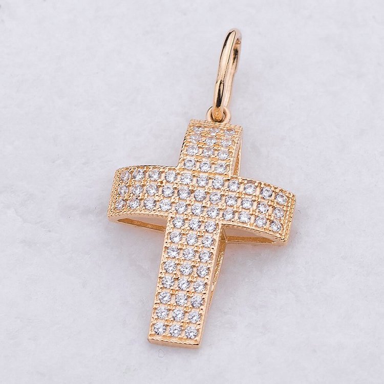 Золотой крестик с фианитами п02107 - 2 Золотой крестик с фианитами п02107 от ювелирного магазина Оникс - 2