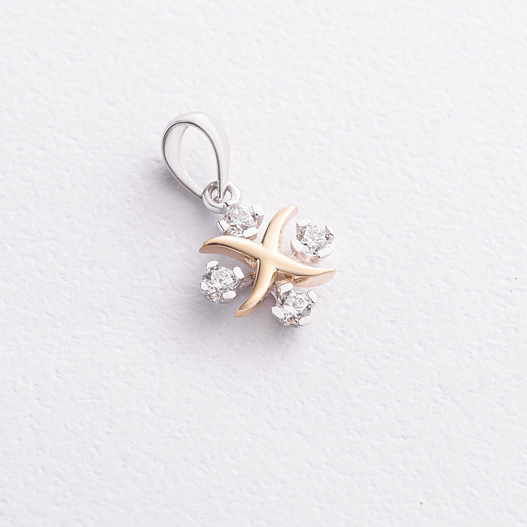 Кулон "Конюшина" з фіанітами (біле, жовте золото) п04105 від ювелірного магазину Онікс