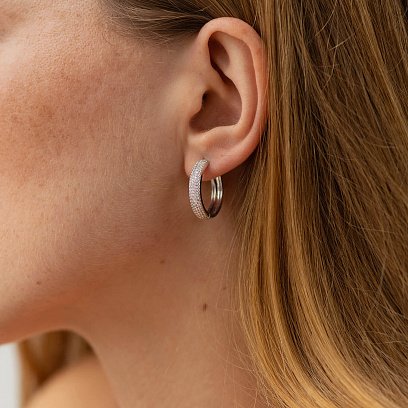 Серьги - кольца с бриллиантами (белое золото) 331001121 №4