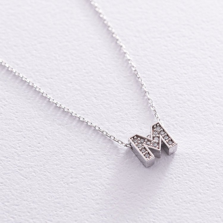 Кольє з буквою "М" в білому золоті (фіаніти) кол01329М від ювелірного магазину Онікс - 3