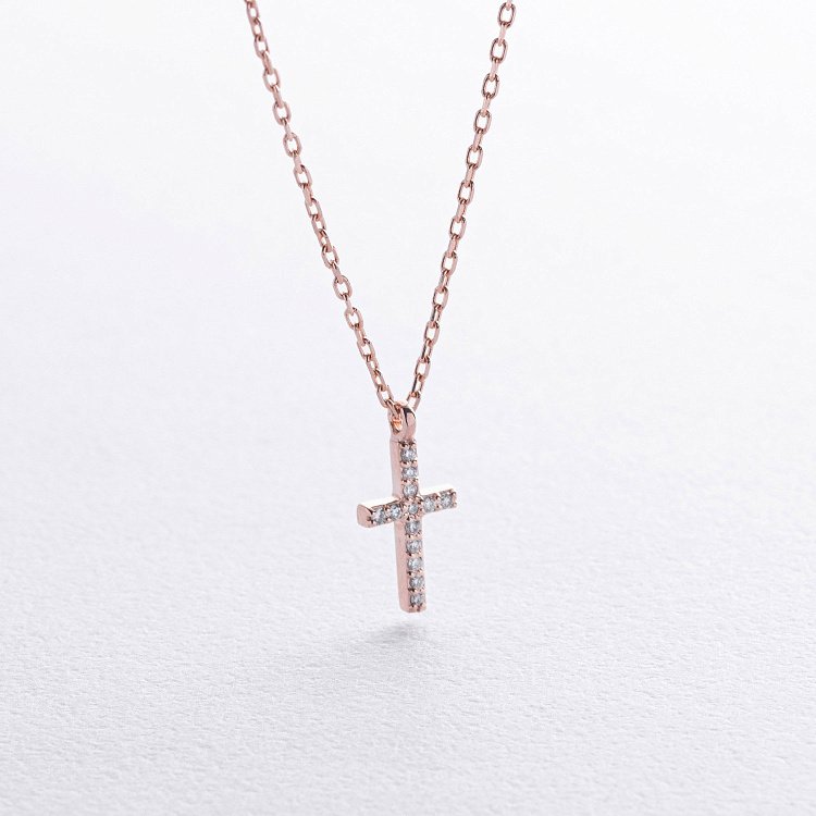 Колье "Крестик" в красном золоте (бриллианты) колб0133м от ювелирного магазина Оникс