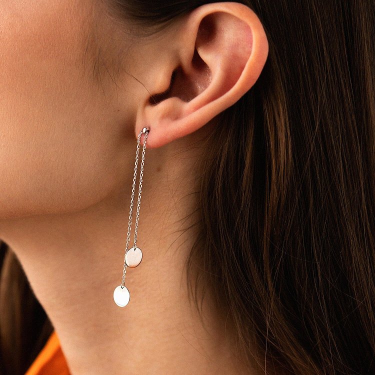 Серебряные серьги "Монетки на цепочке" 902-01112 от ювелирного магазина Оникс