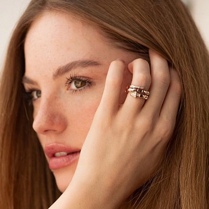 Кольцо "Змея" в красном золоте (фианиты) к08085 №4