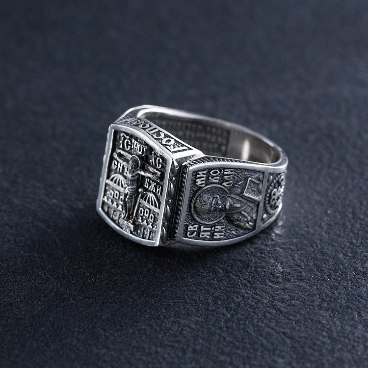 Православна срібна каблучка з розп'яттям (Отче наш) 1140 від ювелірного магазину Онікс - 2