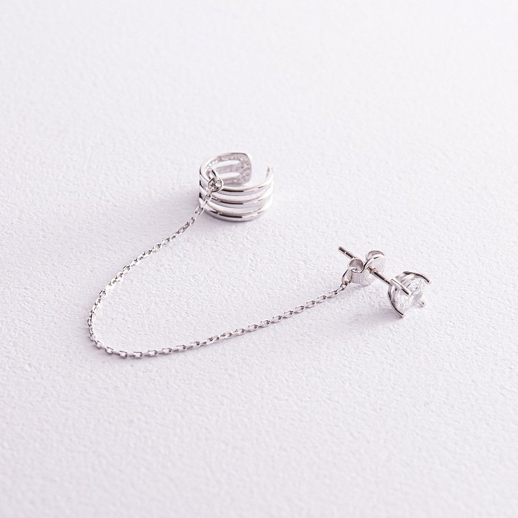 Серьга - каффа "Тринити" в белом золоте (фианит) с08043 от ювелирного магазина Оникс - 2