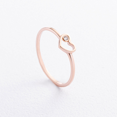 Каблучка "Сердечко" в червоному золоті (фіаніт) к08487