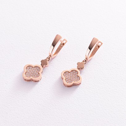 Сережки "Конюшина" в червоному золоті (фіаніти) с07632 №3