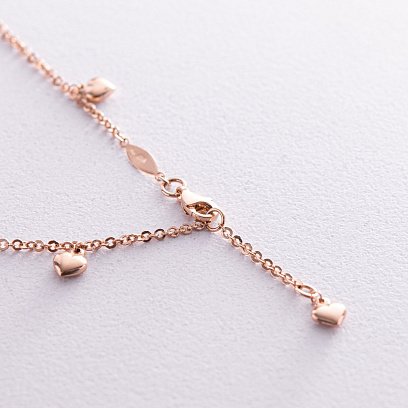 Золотий браслет на ногу з сердечками б03645 №4