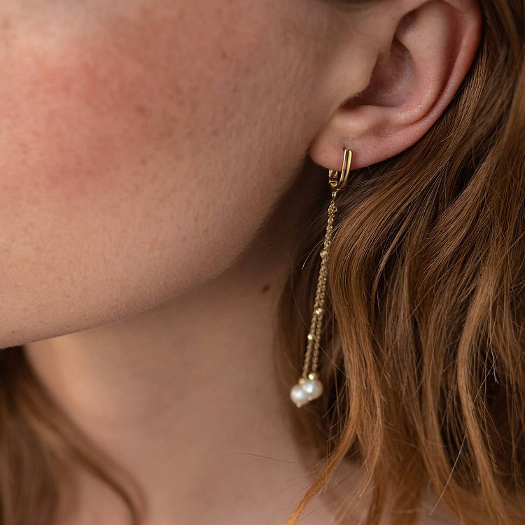 Золоті сережки з перлами на ланцюжку с07802 від ювелірного магазину Онікс - 7